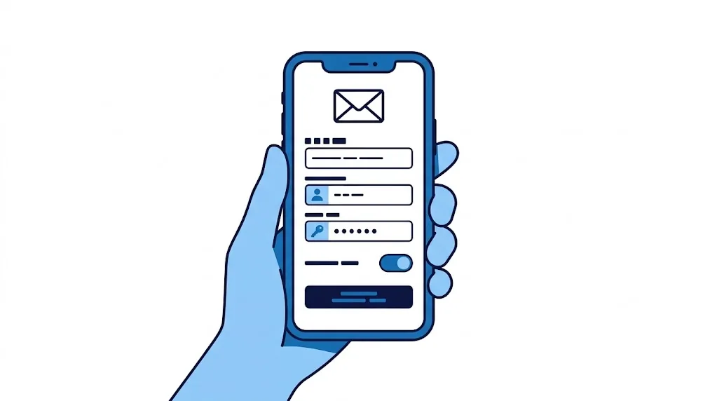 スマートフォンでメールアカウントを手動設定するイラスト