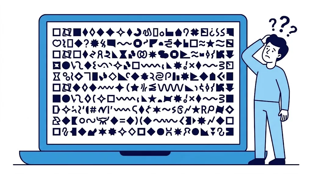 ブラウザで文字化けしたページのイラスト