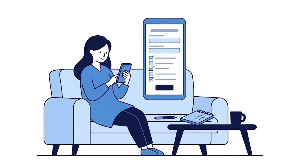 スマートフォンで申込フォームに入力しているイラスト